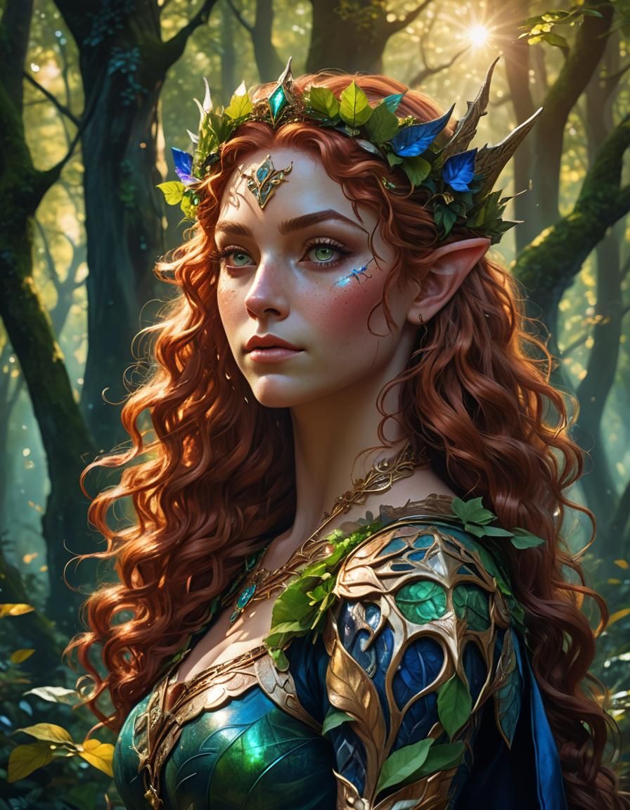 Voluptuous Elf in Colorful Forest Concept Art