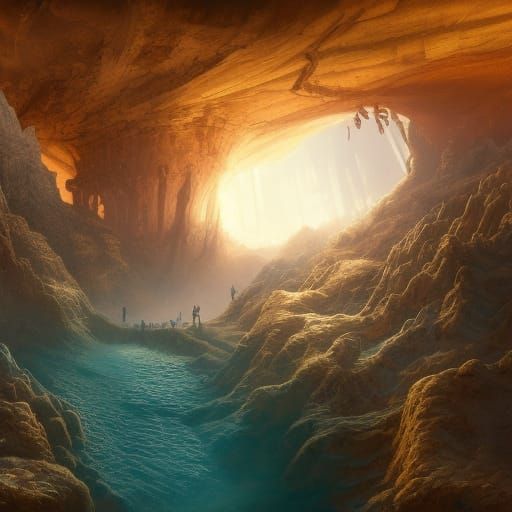 Deep Sandy Sinkhole with Person Climbing Out