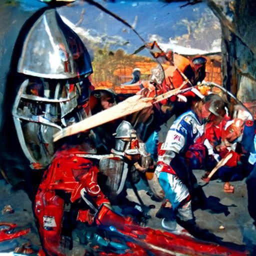 Epic Medieval Battle Scene in Oil Painting Style