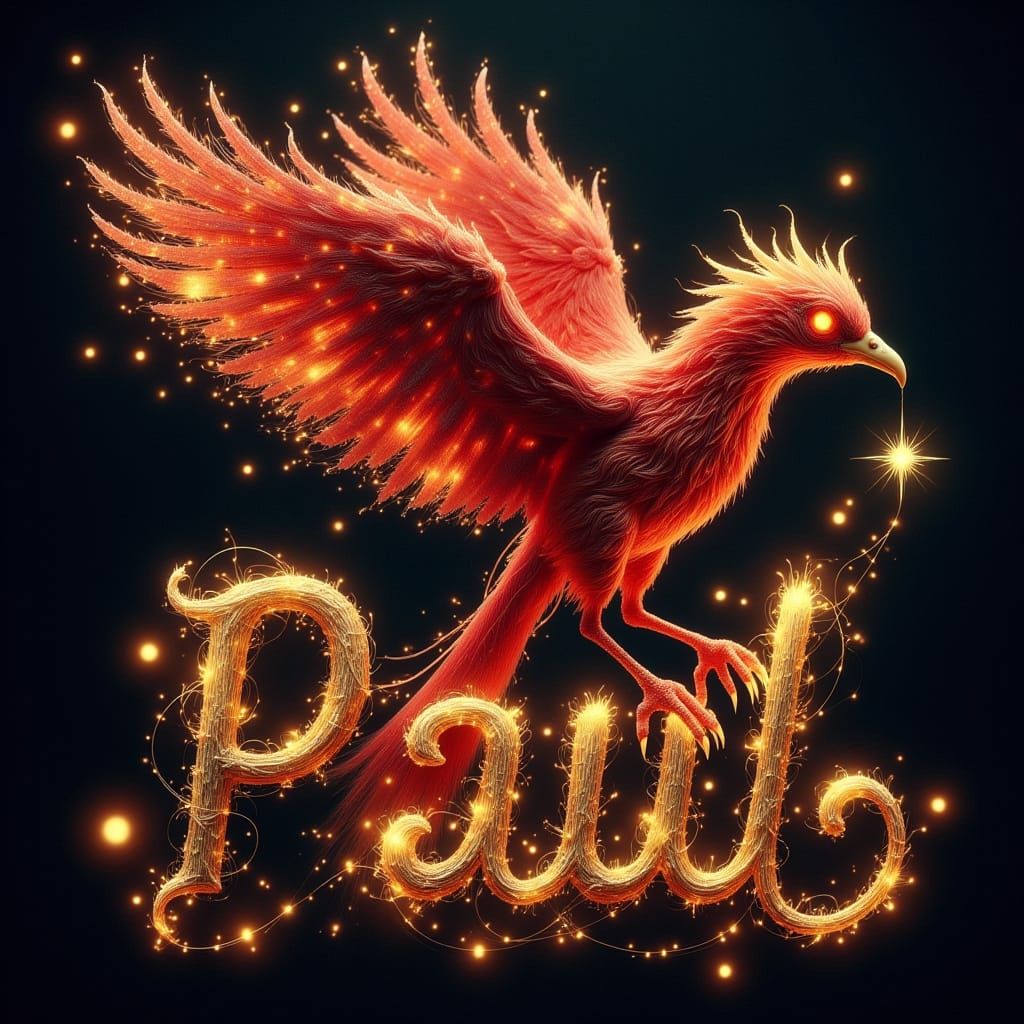 Iridescent Red Liver Bird on Gold Freestyle Name 'Paul'