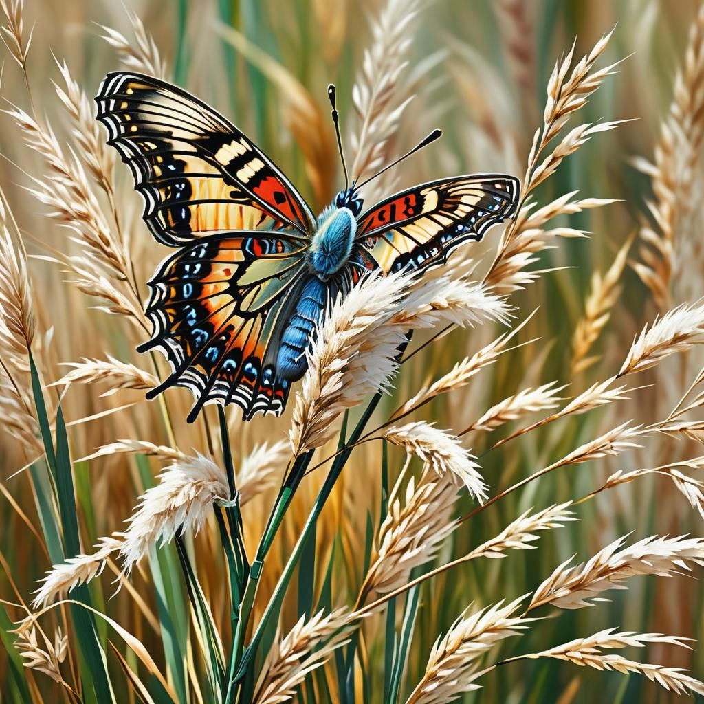 Ornate Butterfly on Pampas Grass: A Masterpiece