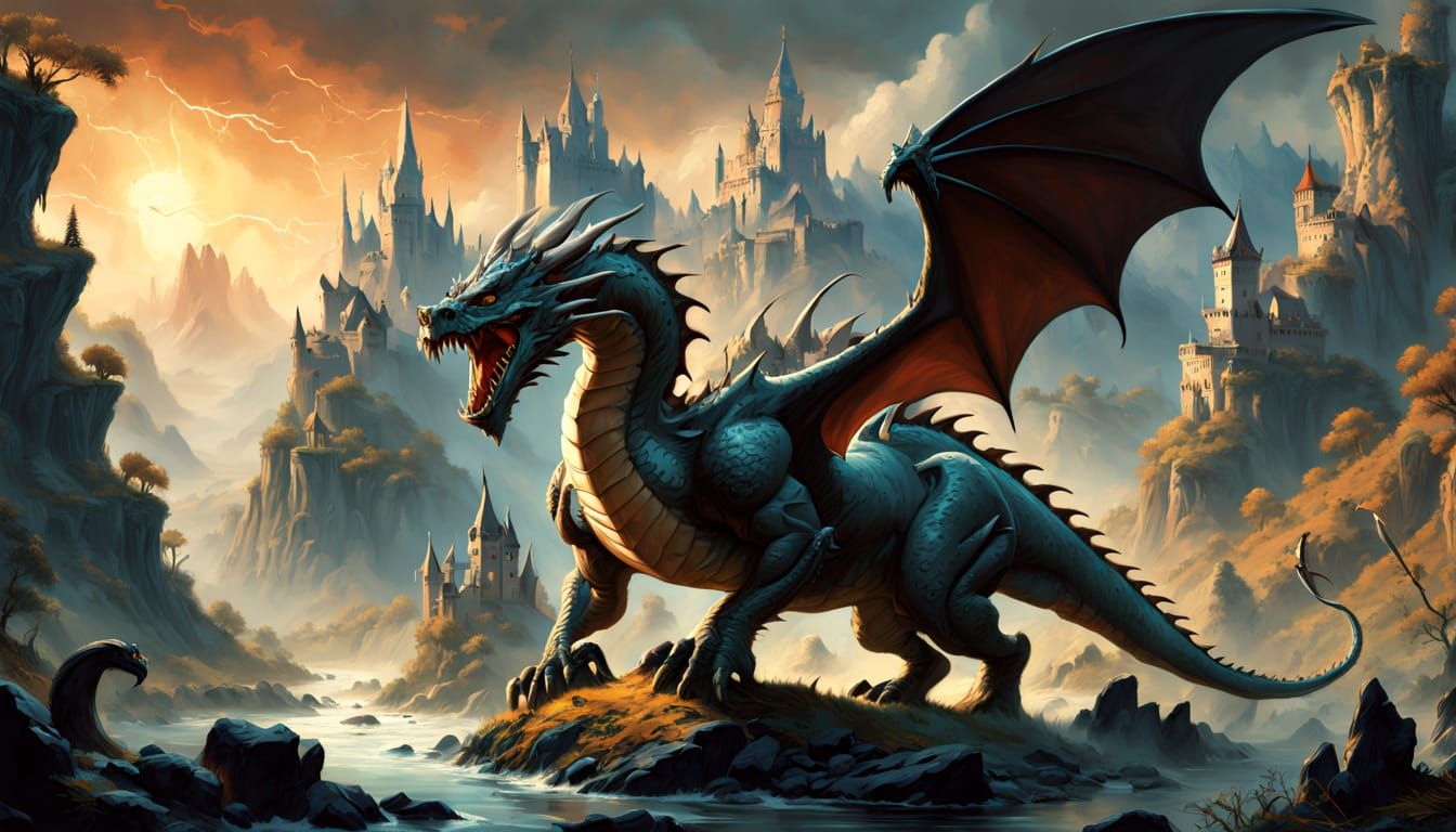 Bone Dragon Attacks Knights in Epic Fantasy Valley
