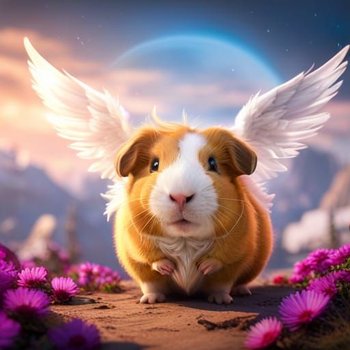 Guinea Pig with Angel Wings, Detailed Fantasy Art