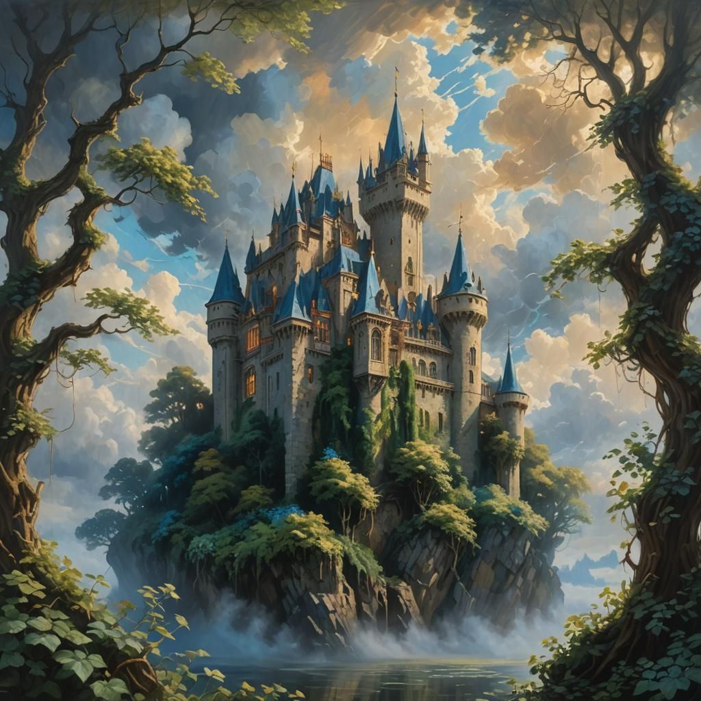 Majestic Castle in Impressionistic Magic Realism