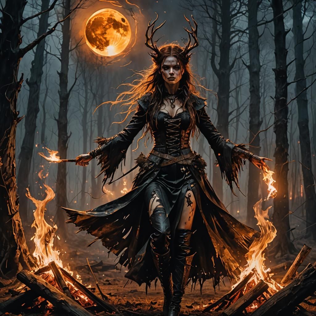 Dark Fantasy Witch Dance in Gothic Forest