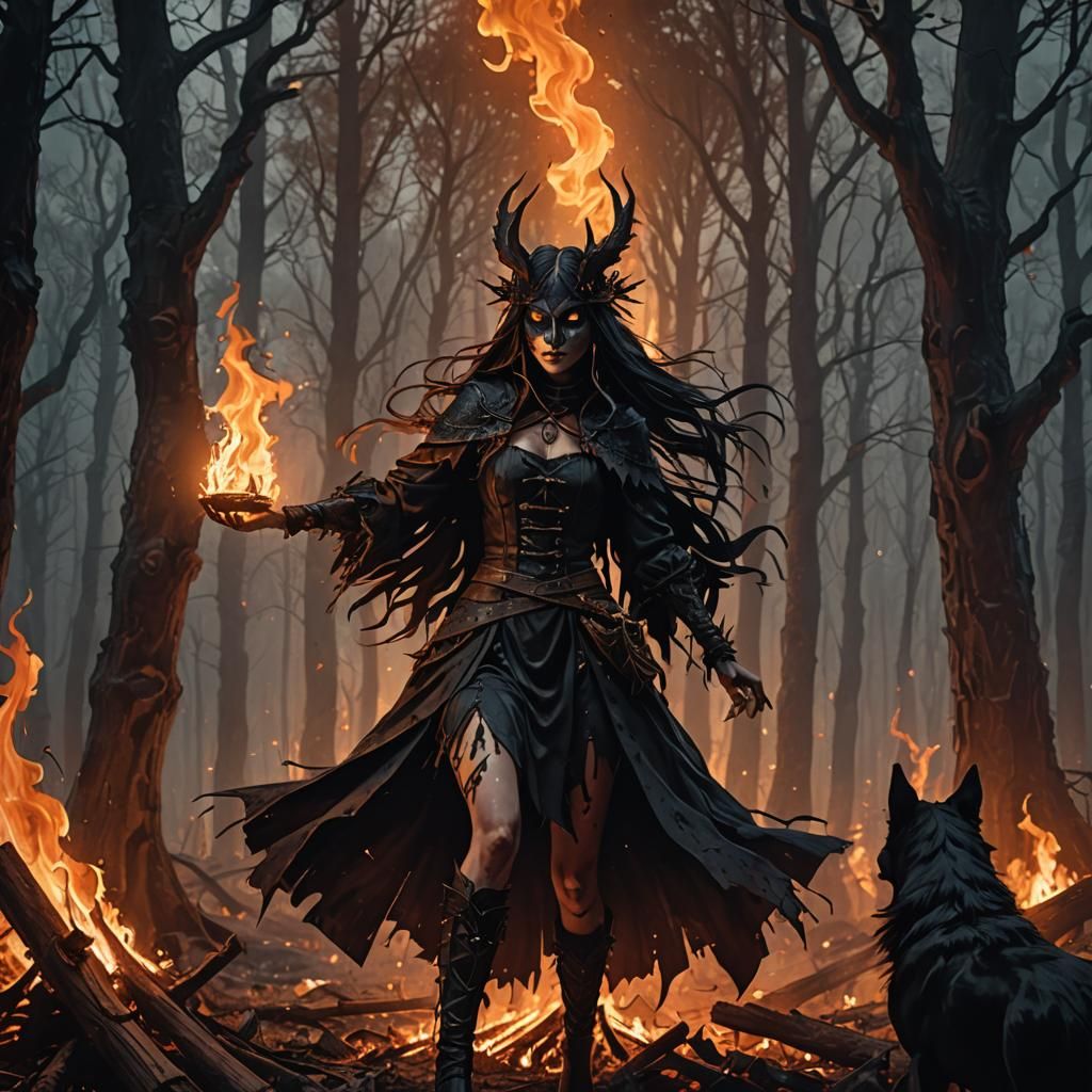 Disturbing Witch Dance in Dark Fantasy Style