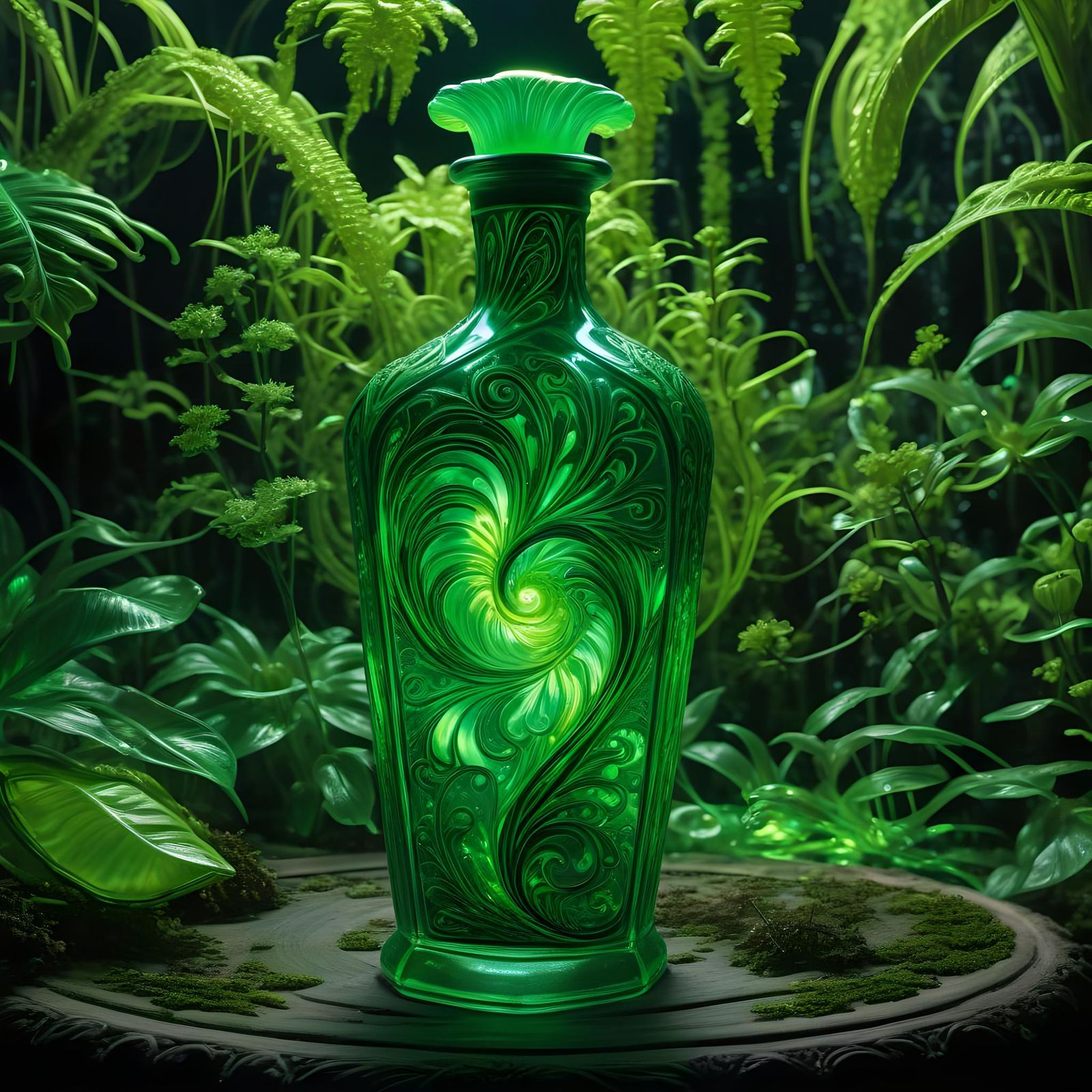 Luminous Green Fairy with Art Nouveau Absinthe Bottle