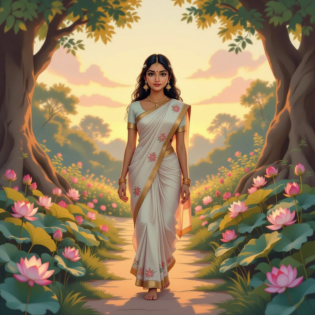 Young Royal Sage's Daughter in Ashram Garden