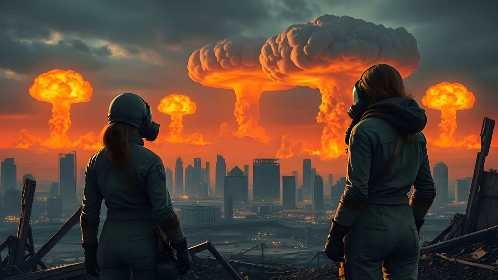 Post-Apocalyptic Wasteland Scene with Female Vault Dwellers