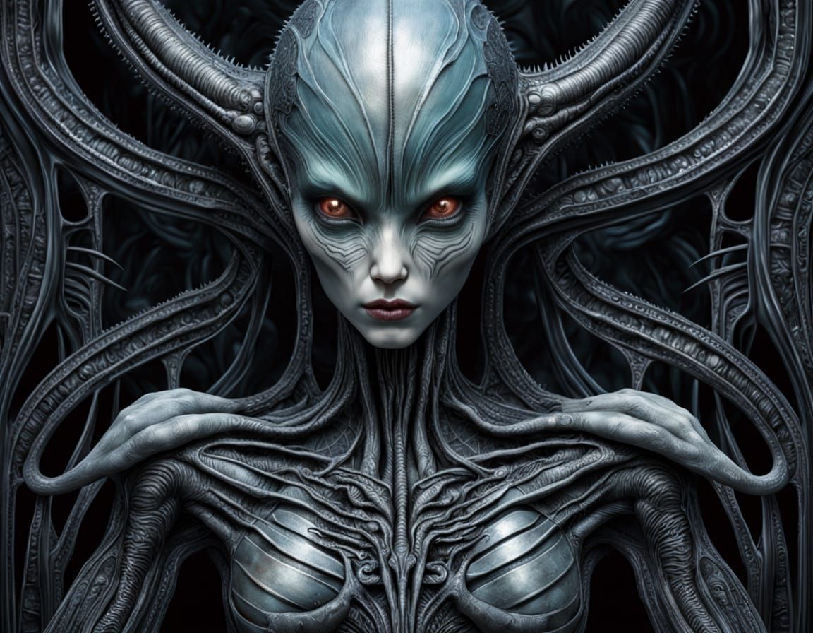 Alien Woman Drinks Wine Under Starry Sky