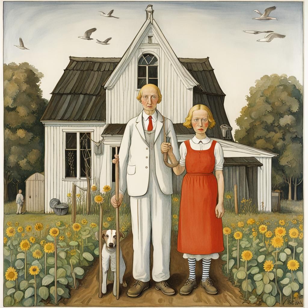 American Gothic in Elsa Beskow Style