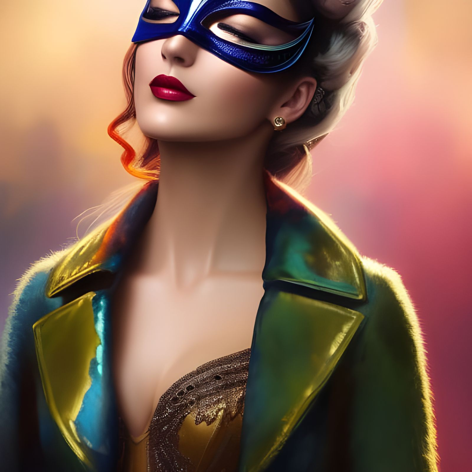 Victorian Masquerade: Watercolor Portrait in Vibrant Colors