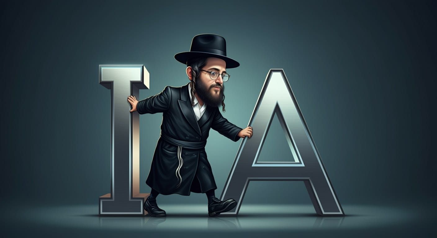 Hasidic Nerd Pushes Metallic Letter in Comic Style