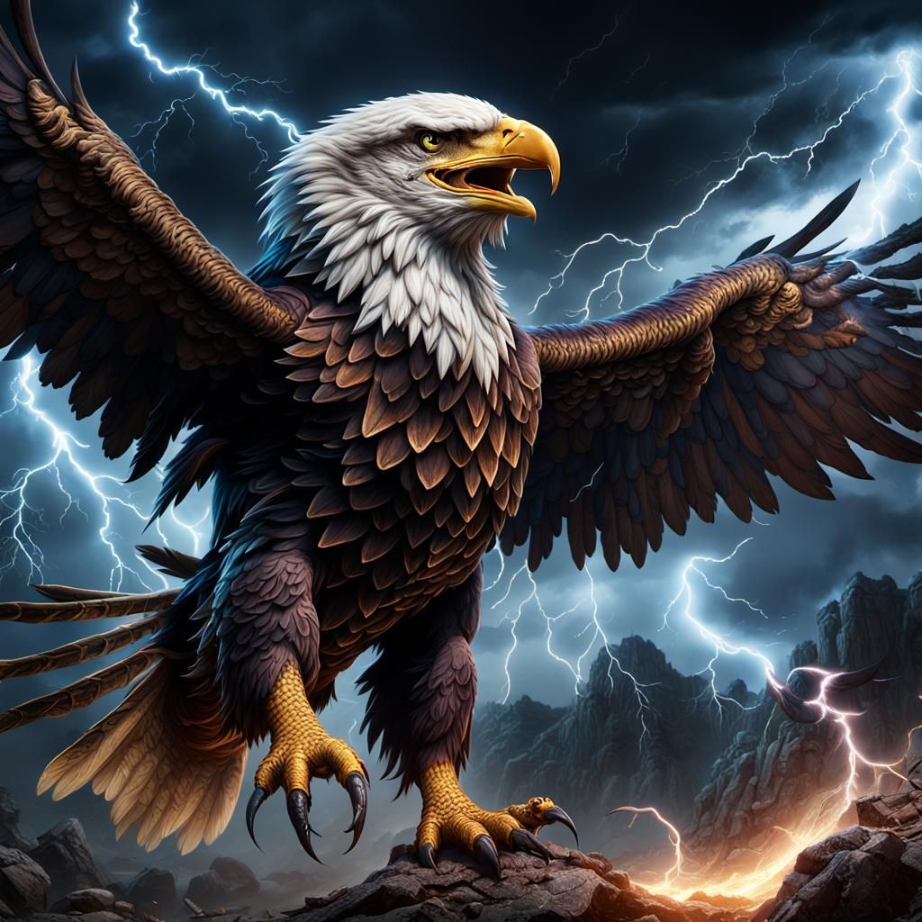 Eagle vs Snake in Thunderstorm: Fantasy Matte Painting