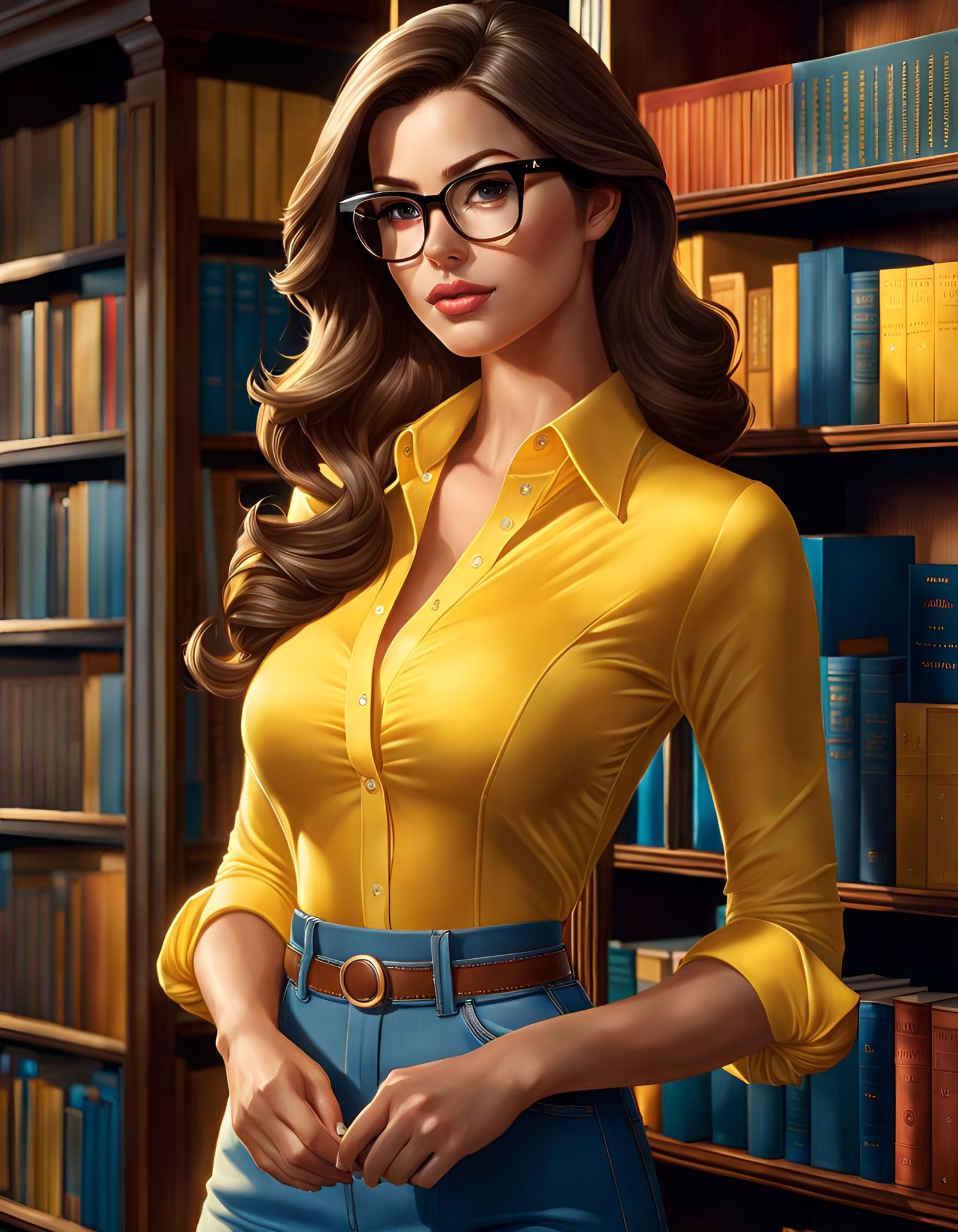 Modern Belle in Library: Hyperrealistic Artgerm-Inspired Por...
