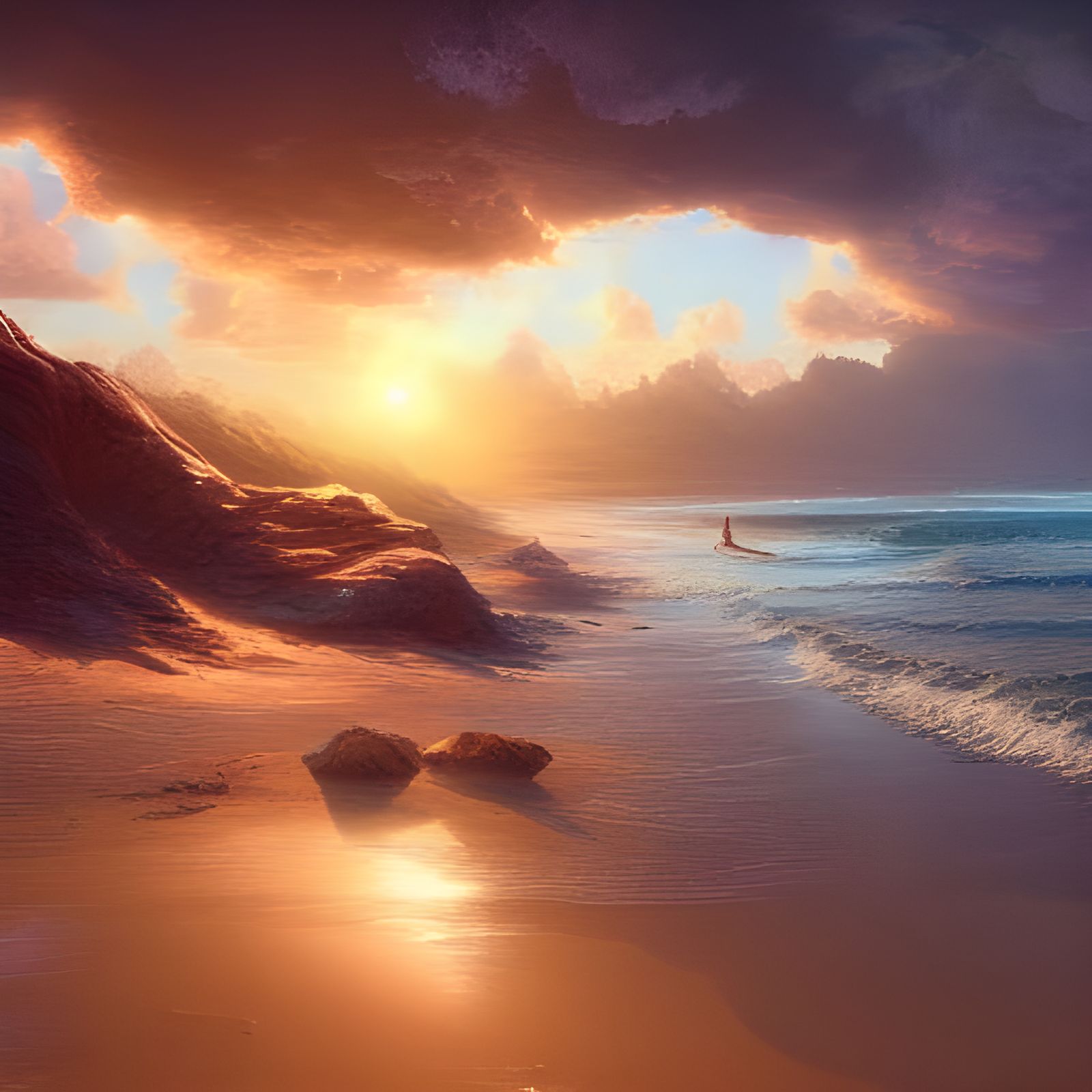 Magnificent Sunset on a Sandy Beach