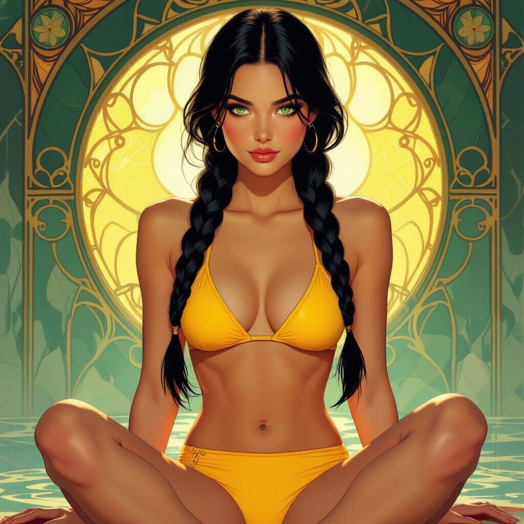 Woman in Yellow Bikini, Vibrant Digital Art