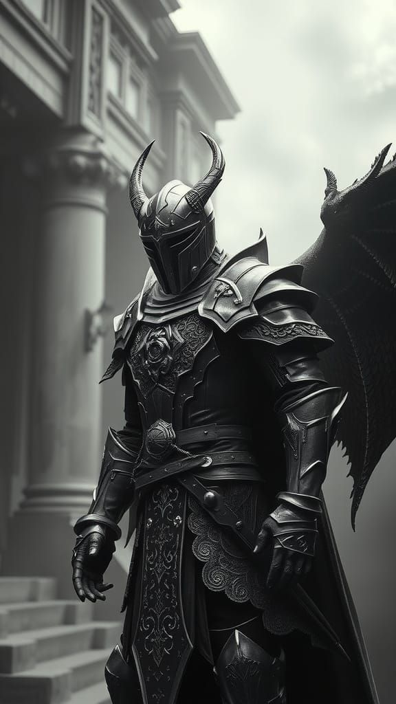 Monochromatic Armored Figure in Ethereal Style