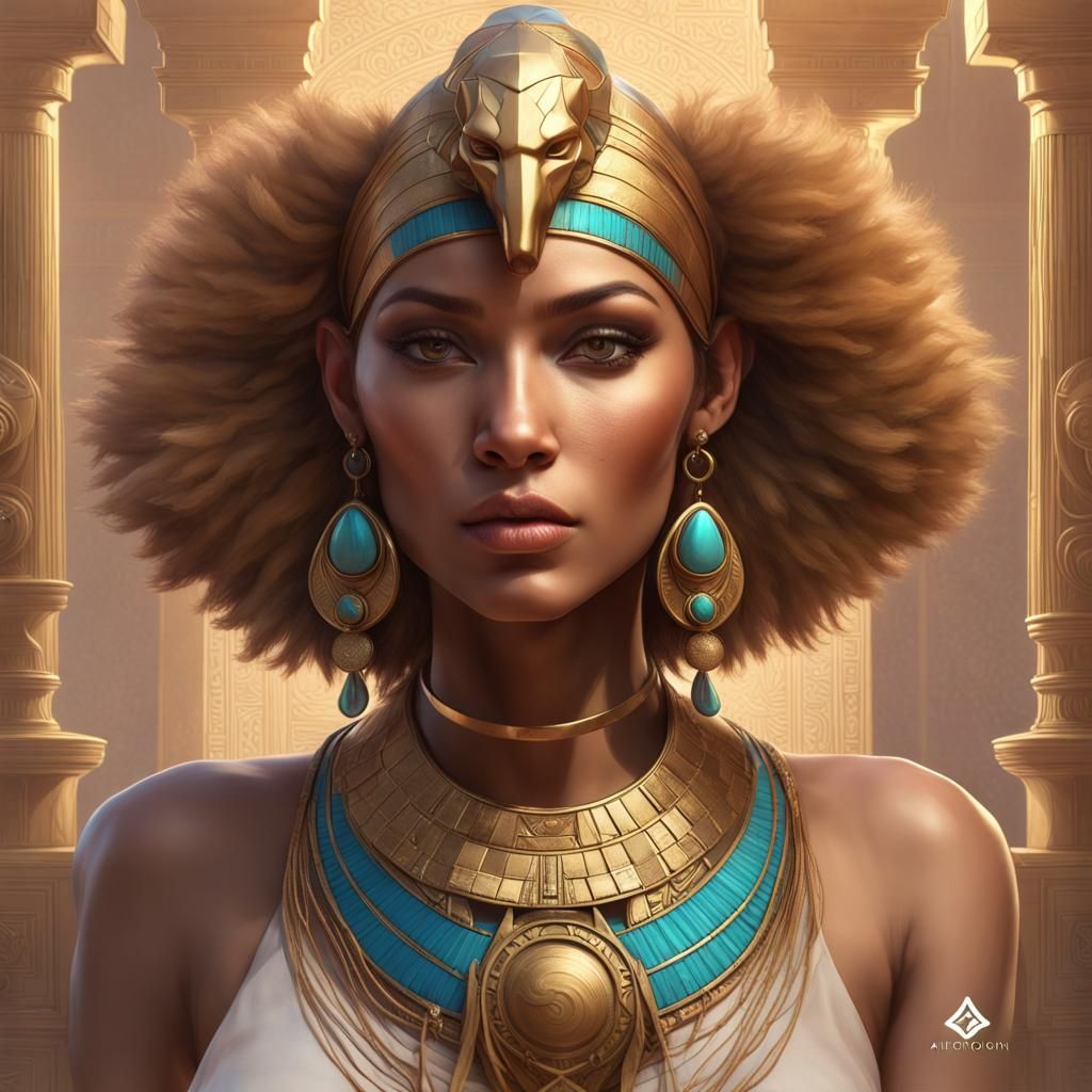 Egyptian Lion Goddess Portrait in Art Nouveau Style