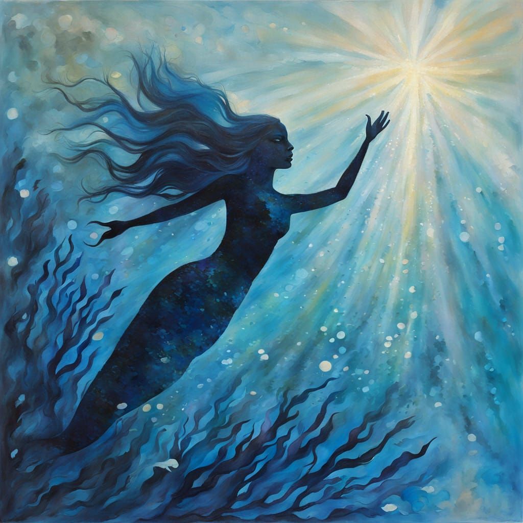 Ethereal Mermaid Silhouette in Vibrant Blue Hues