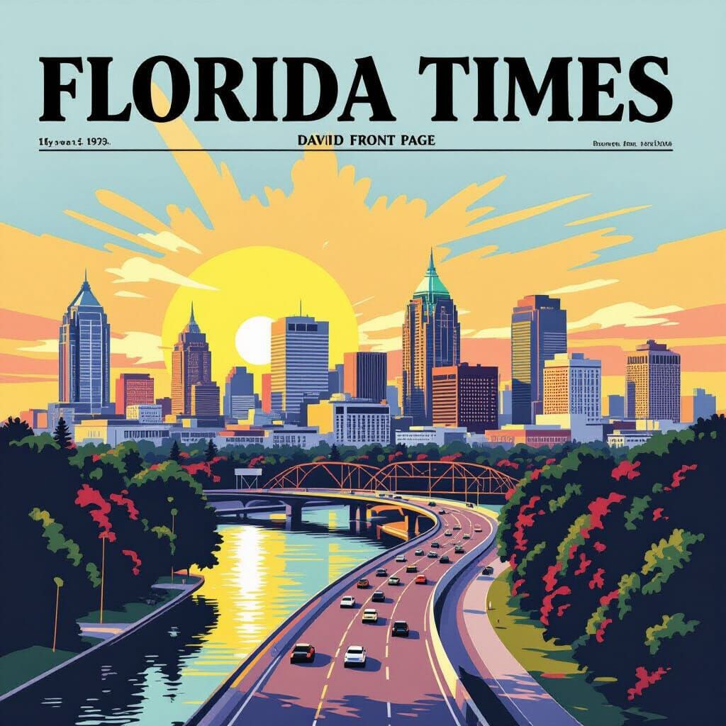Orlando Skyline Newspaper in Rauschenberg Graphic Style