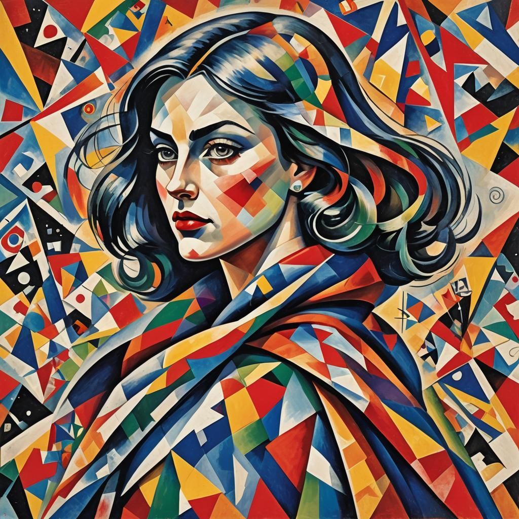 Superheroine in Cubist Style: 80s Magazine Cover