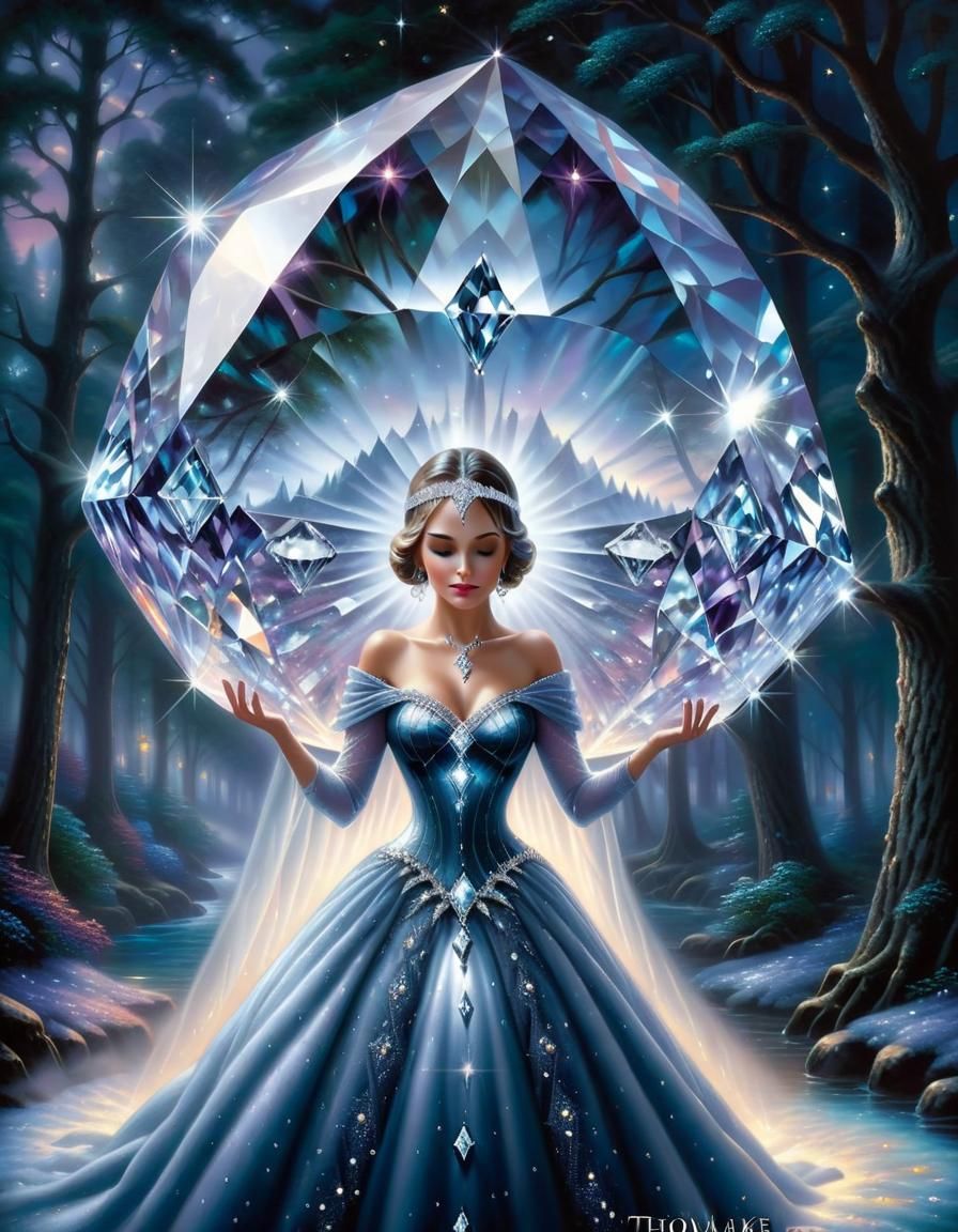 Diamond Woman in Gothic Pointillism Style