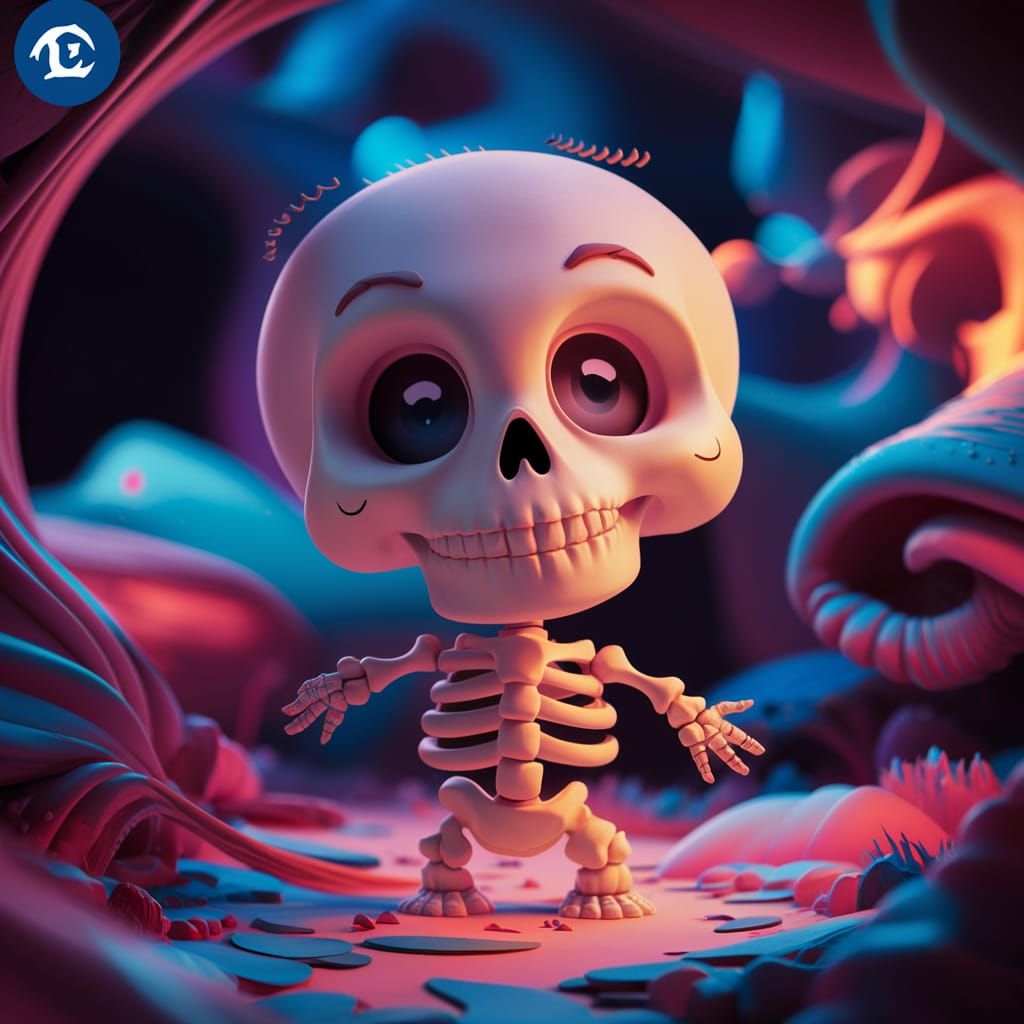 Cartoon Skeleton Concept Art with Expressive Eyes