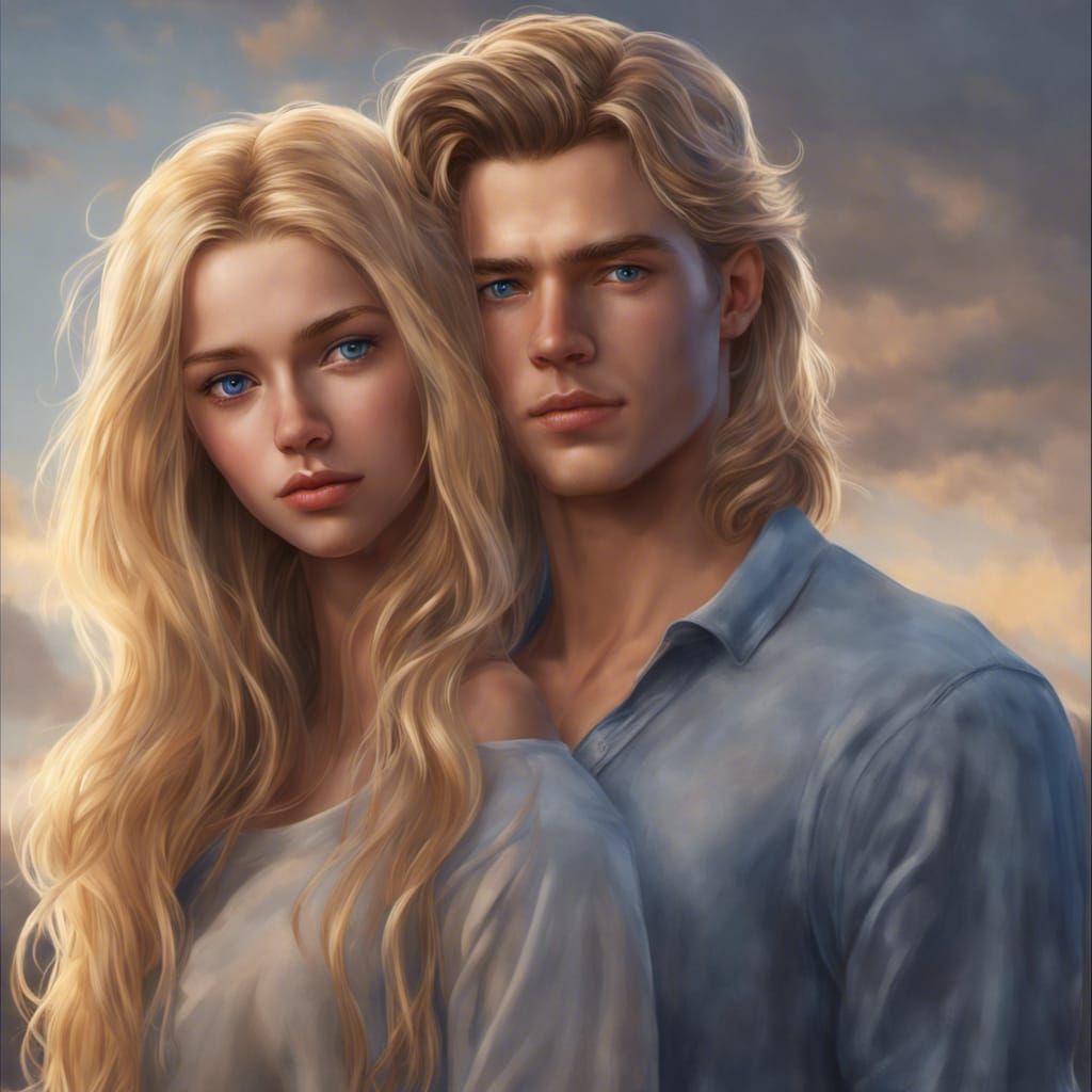 Hyperrealistic Teen Couple Portrait with Colorful Background