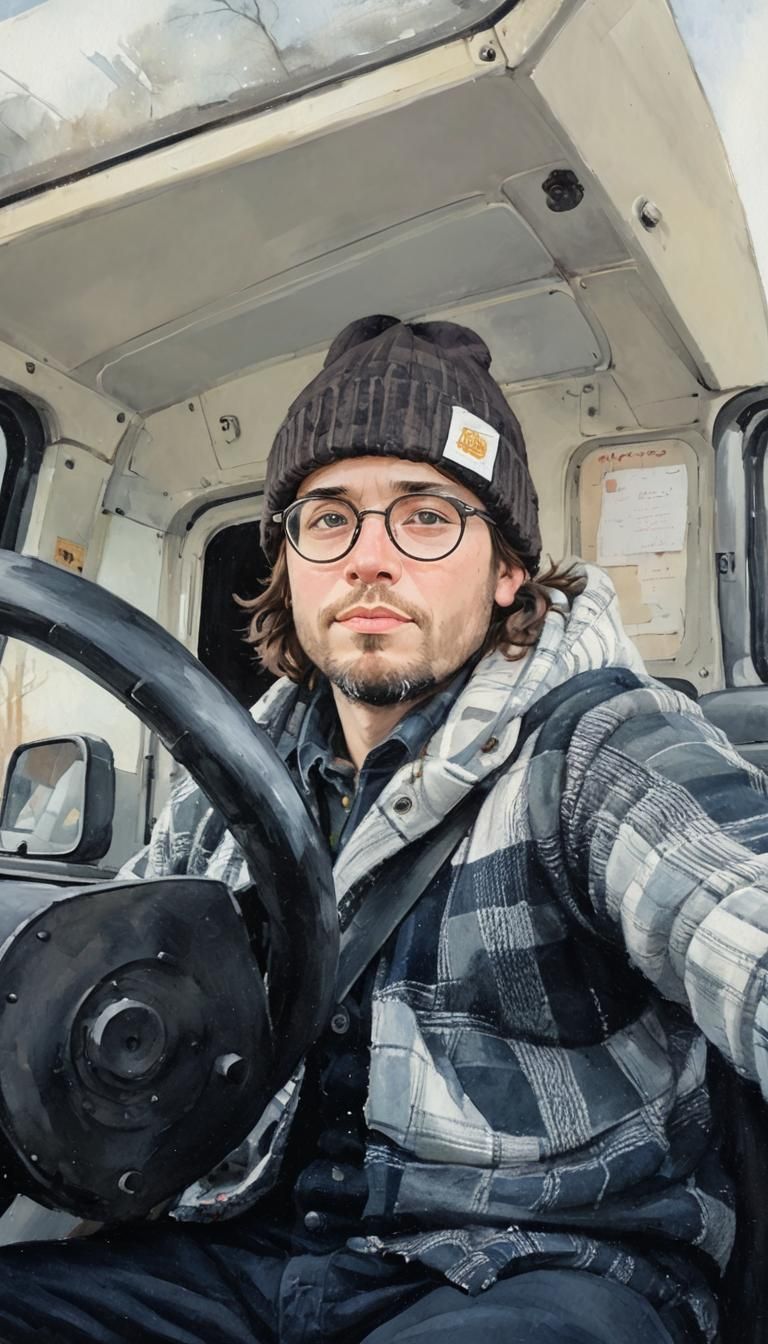 Man in Truck with Galactic Sky, Expressive Oil Painting