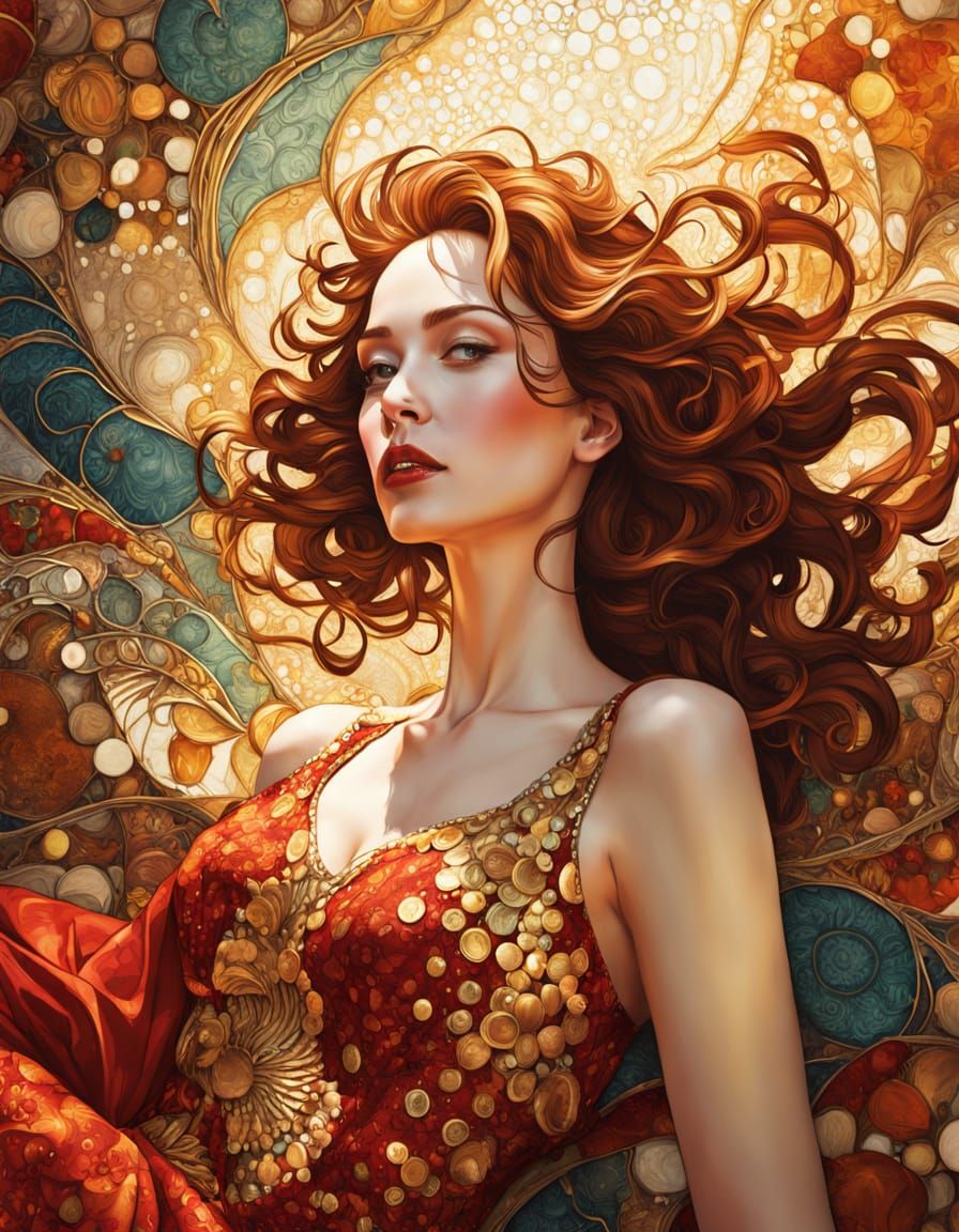 Art Nouveau Woman in Polka Dot Serenity