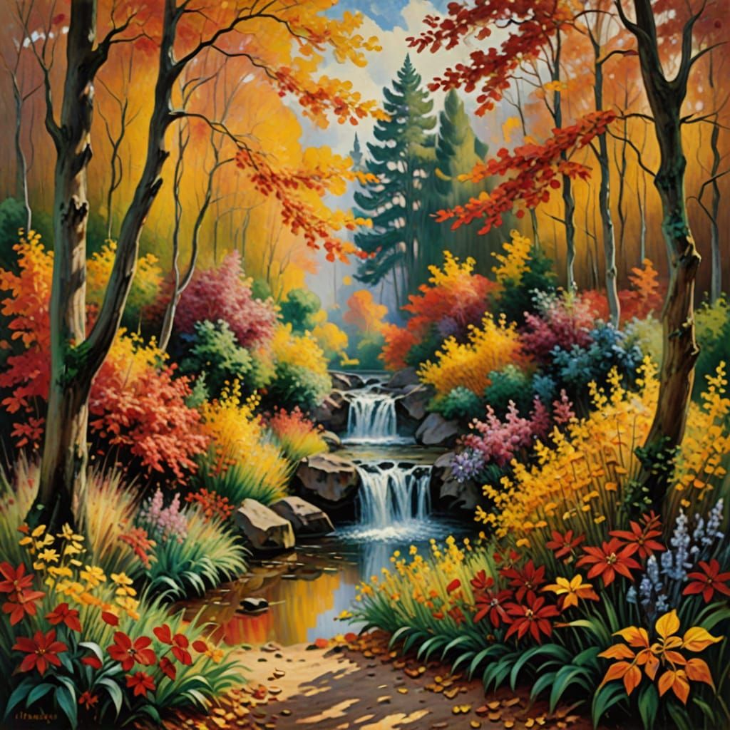 Autumn Forest in Vibrant Oil Painting Style