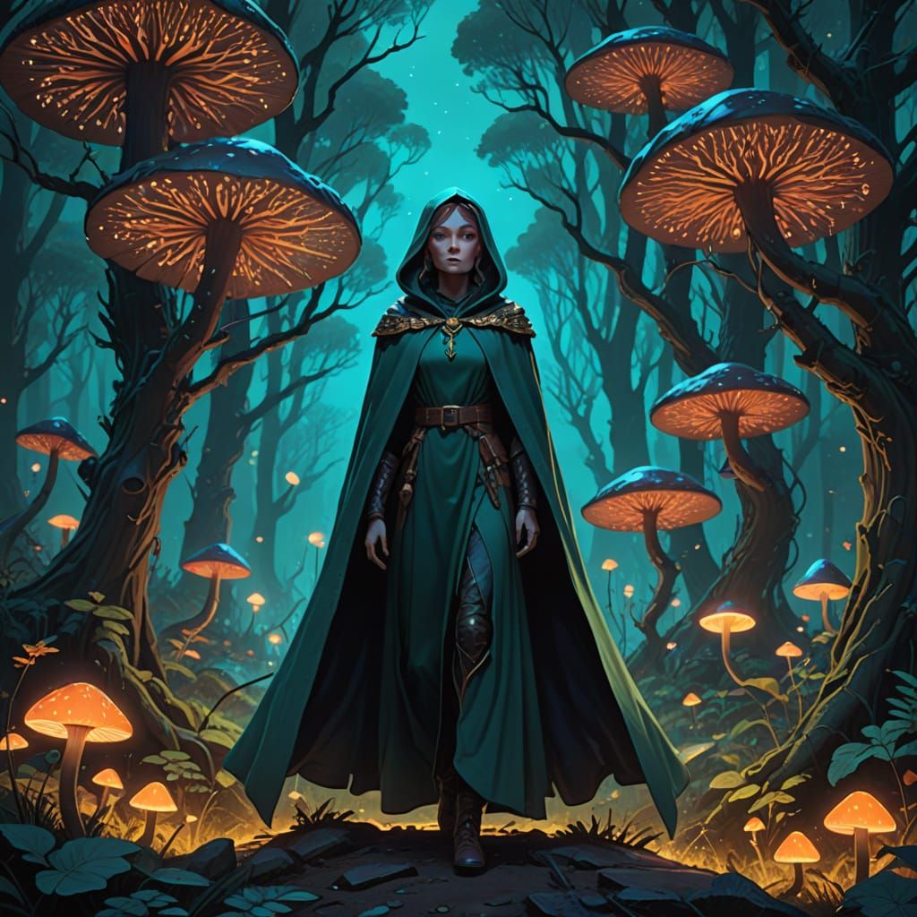 Ethereal Princess Confronts Dark Figure in Moonlit Forest