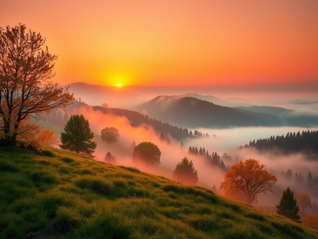 Ethereal Valley Landscape at Dawn in Romanticist Style