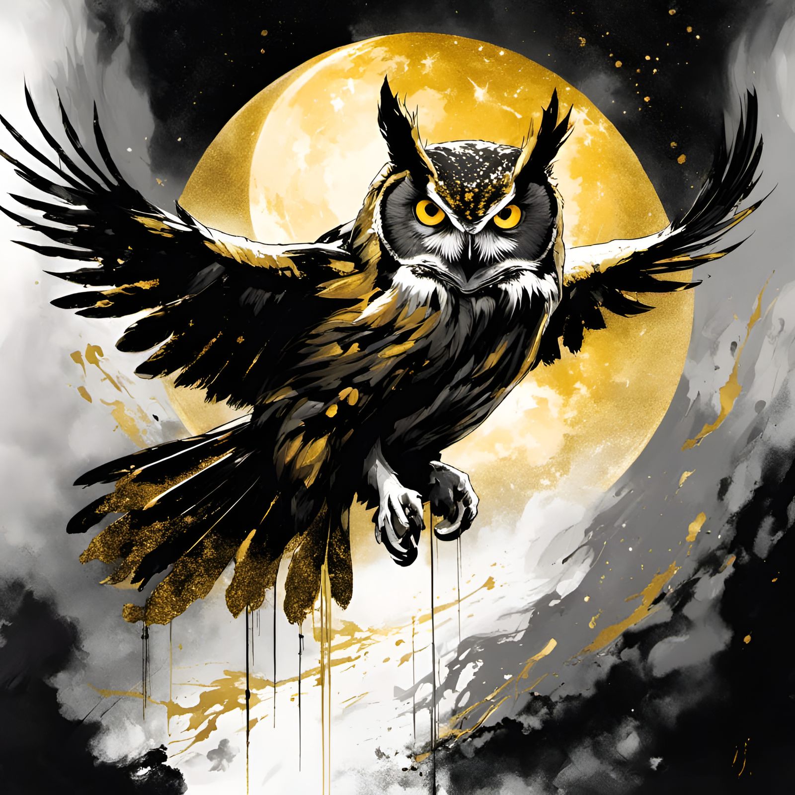 Owl Dissolving into Smoke and Glitter: Dark Fantasy Art