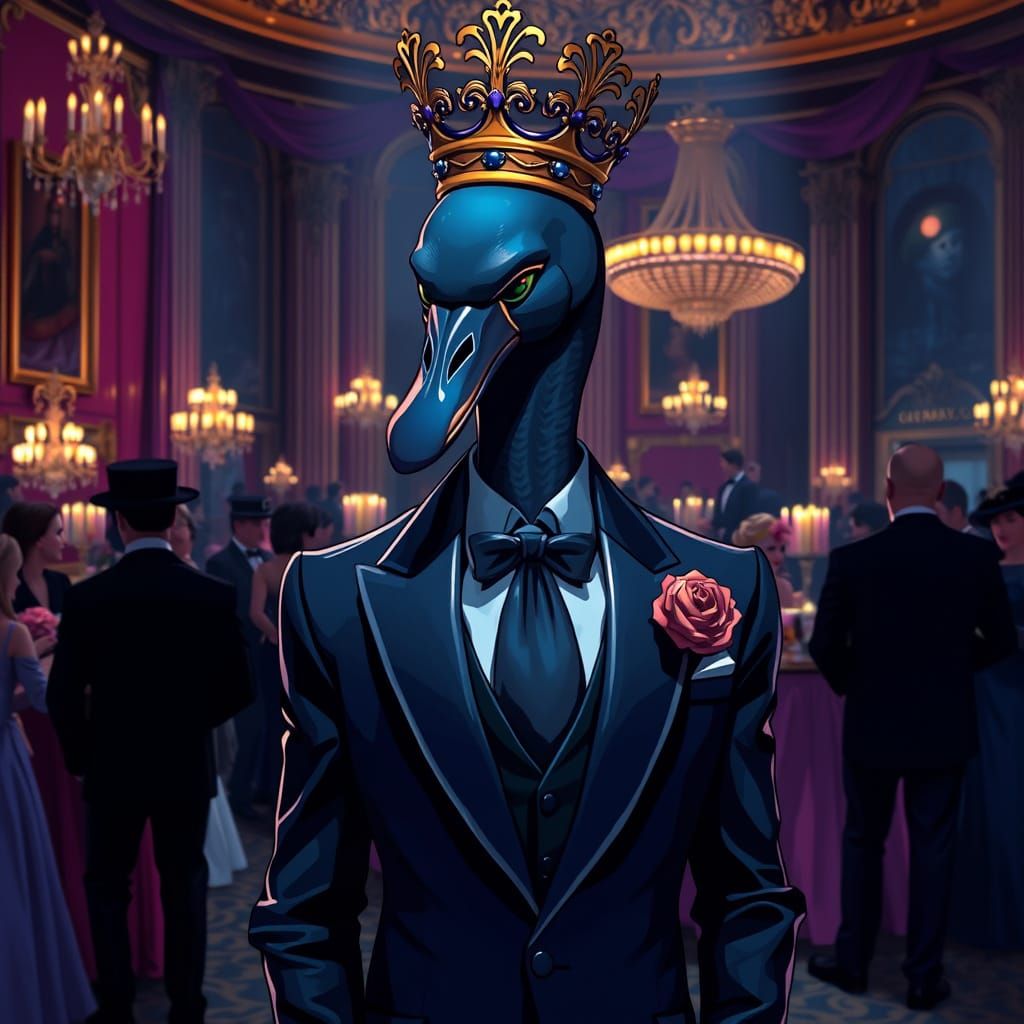 Anime-Style Masquerade Swan in Regal Attire
