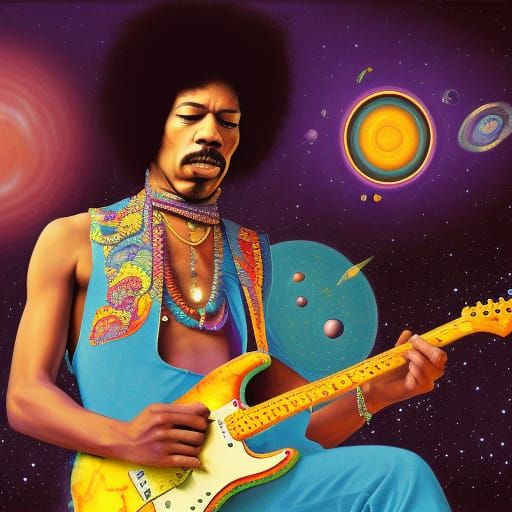 Jimi Hendrix in Space: Psychedelic Digital Art