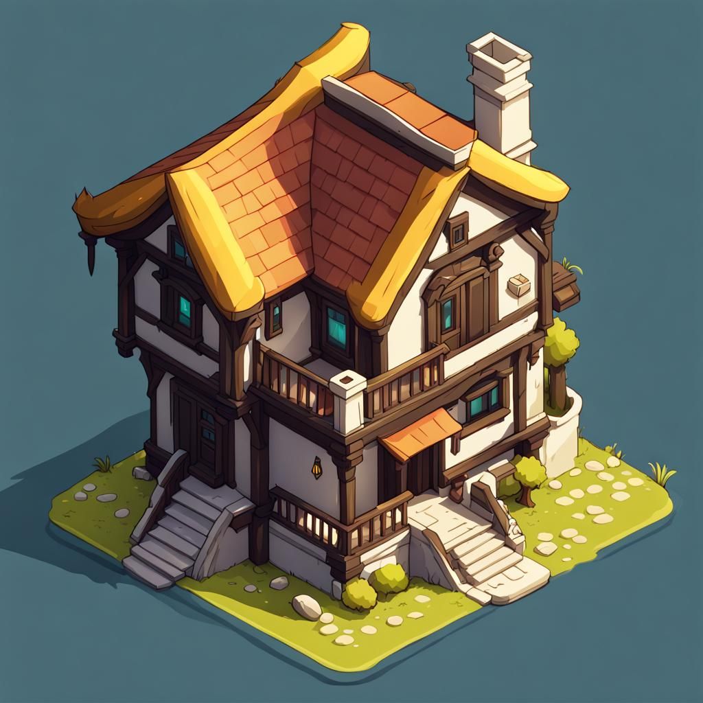 Isometric Cartoon Mansion for Mobile Game