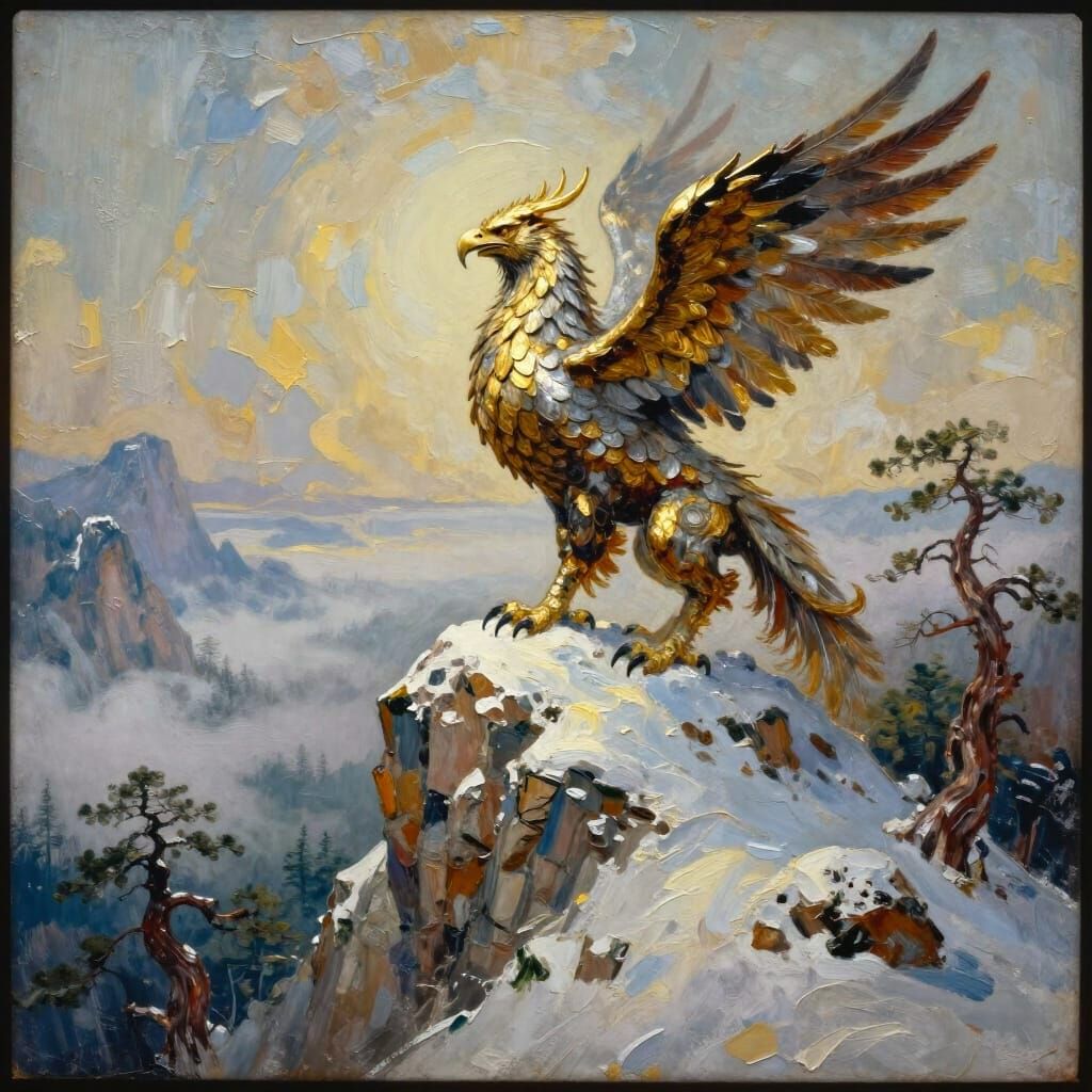 Majestic Griffin on Snowy Mountain Peak