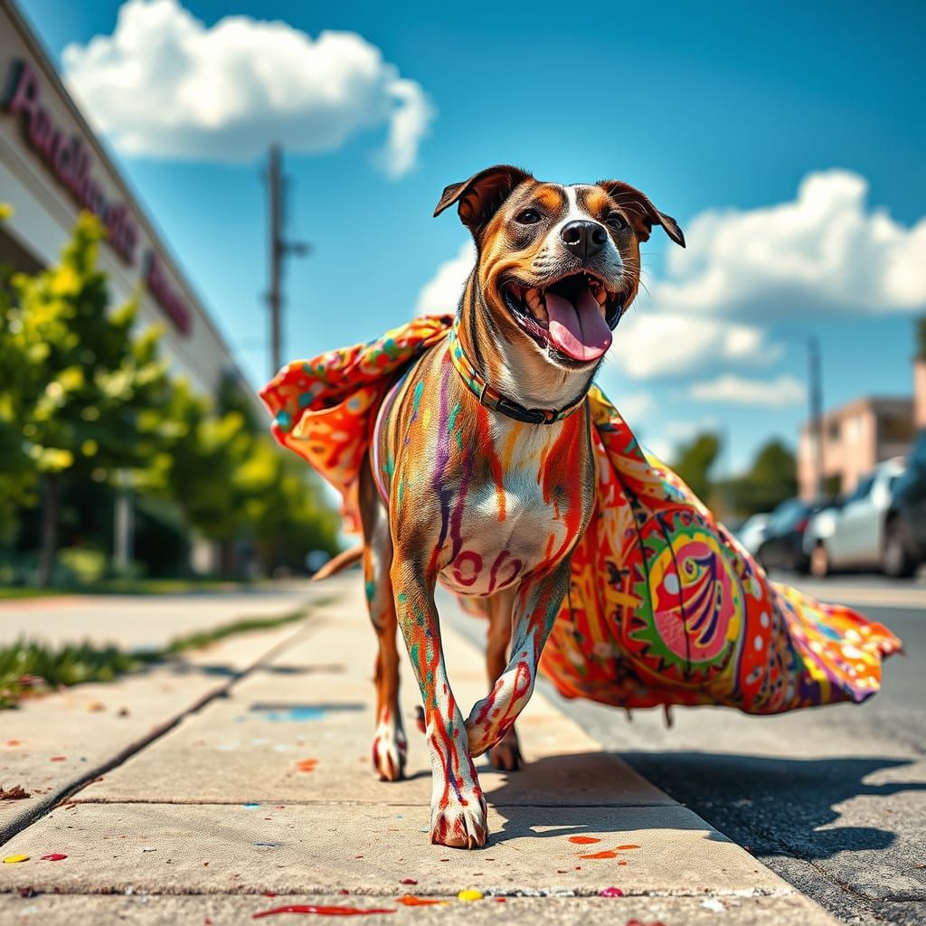 Joyful Mutt Unleashes Vibrant Street Art Masterpiece