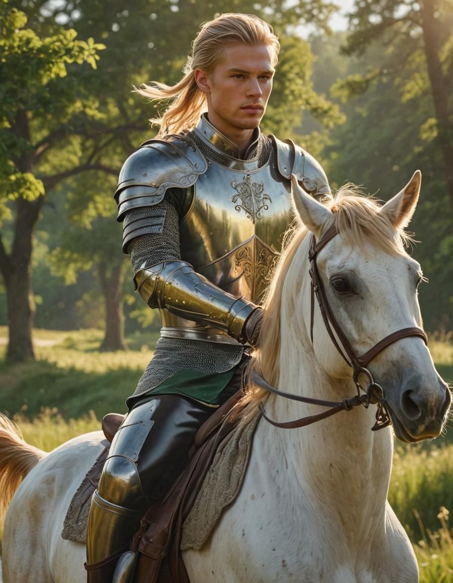 Handsome Knight Rides Horse in Digital Oil Painting