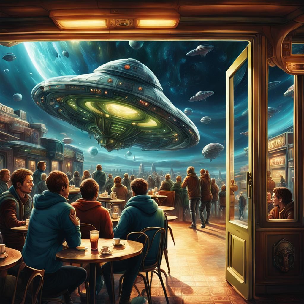 Alien Cafe Arrival: Detailed Matte Painting