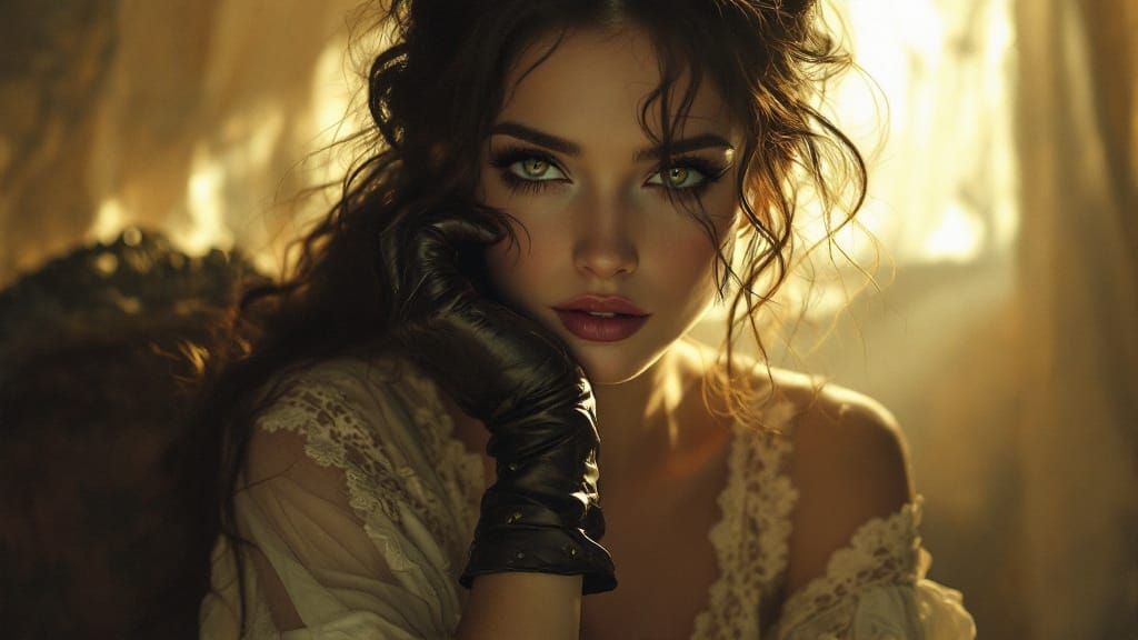 Enigmatic Woman in Golden Light: A Portrait of Mystery