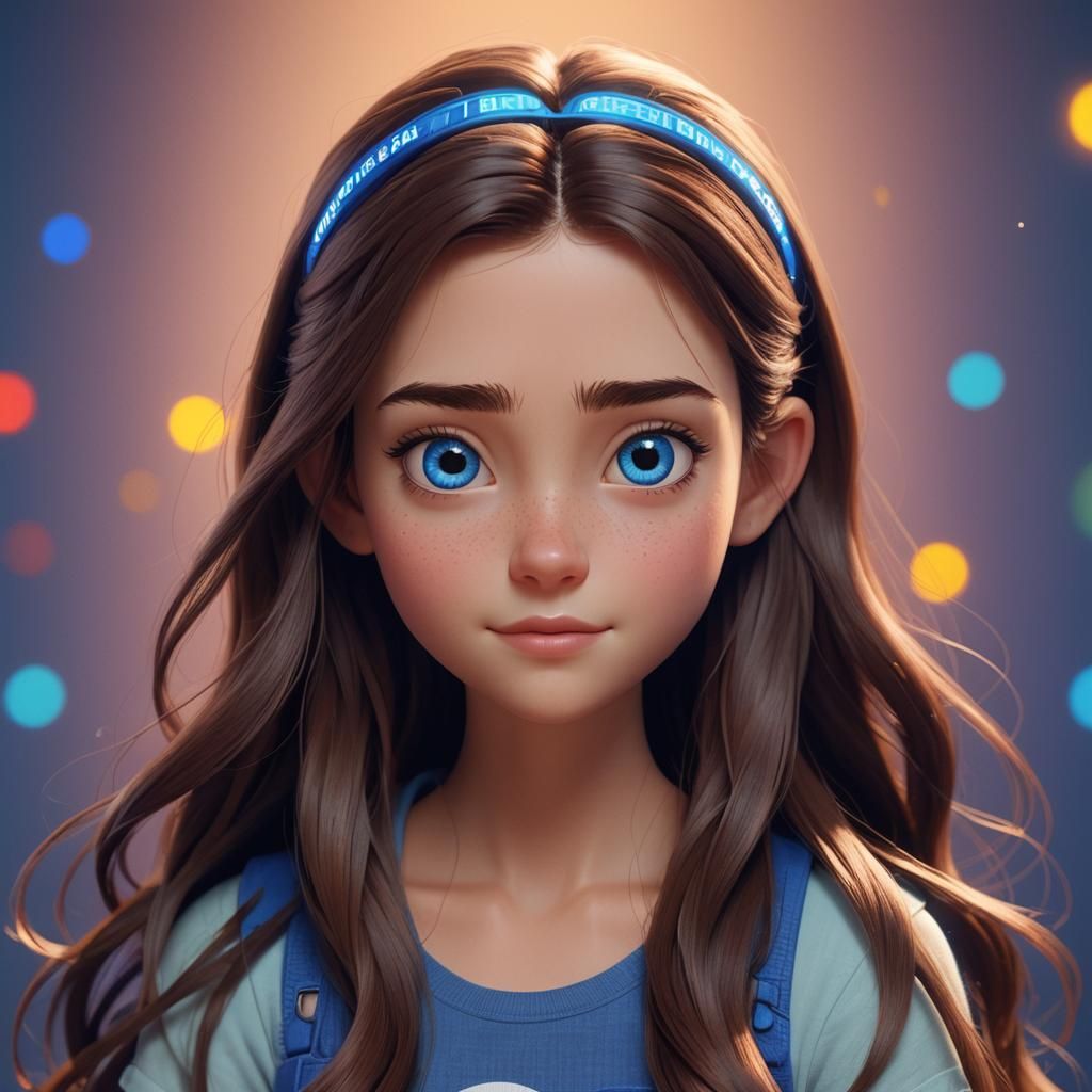 Girl with Brown Hair, Pixar-Style 3D Rendering
