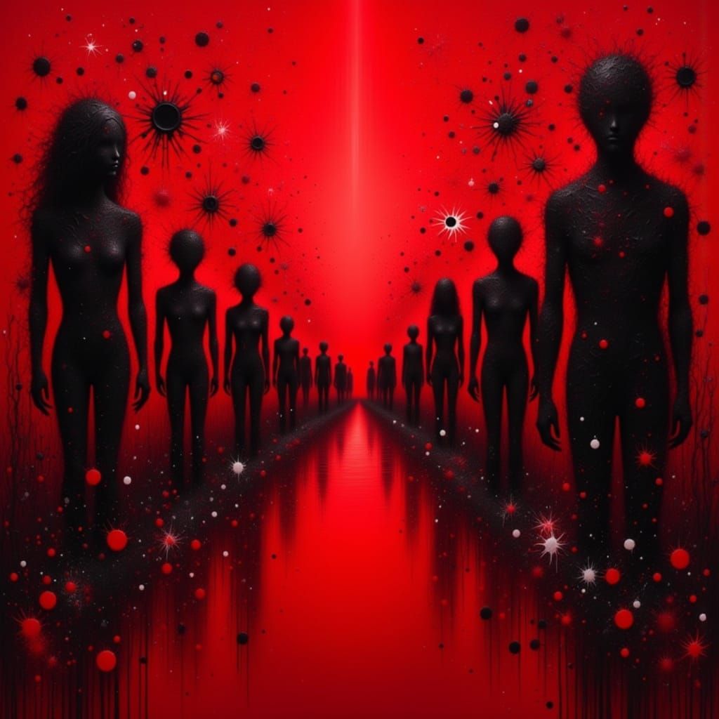 Dramatic Silhouettes Against Crimson Sky