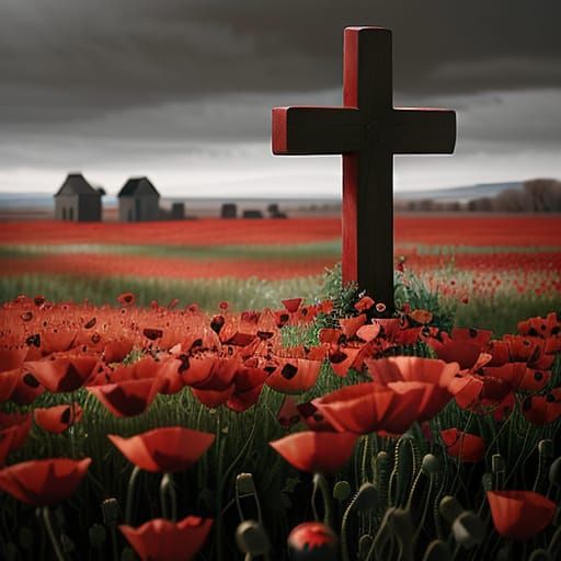 Poppies and Crosses in Golden Light