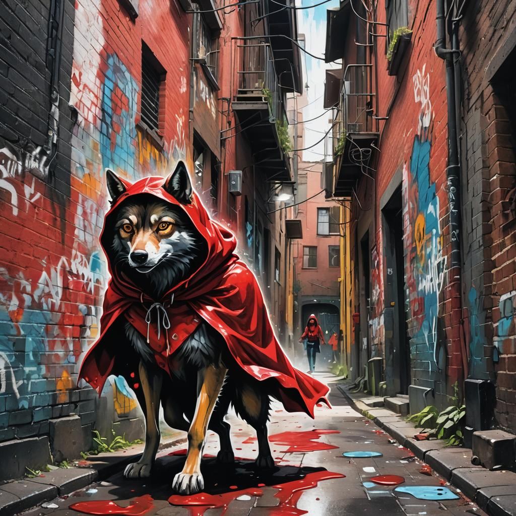 Little Red Riding Hood in Graffiti Art Alleyway