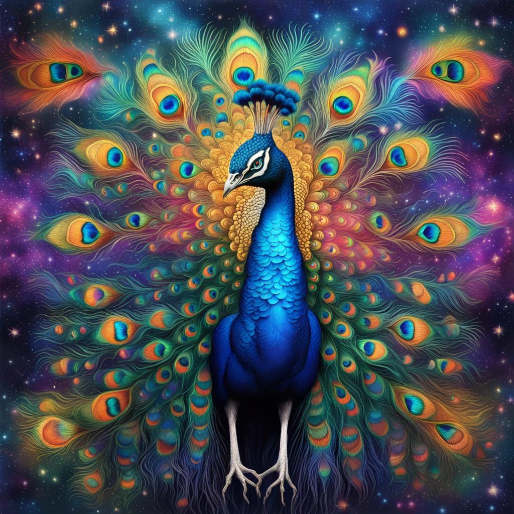 Holographic Cosmic Peacock Illustration in 8K