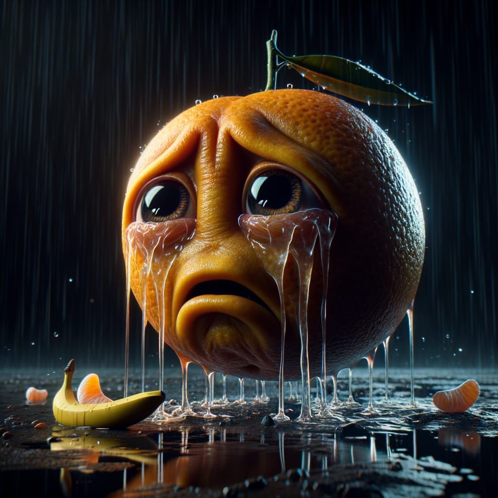 Desolate Tangerine Crying Rivers of Tears in 3D Render