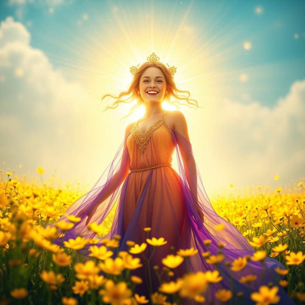 Surreal Goddess of Joy Radiates in Vibrant, 8k Resolution Wo...